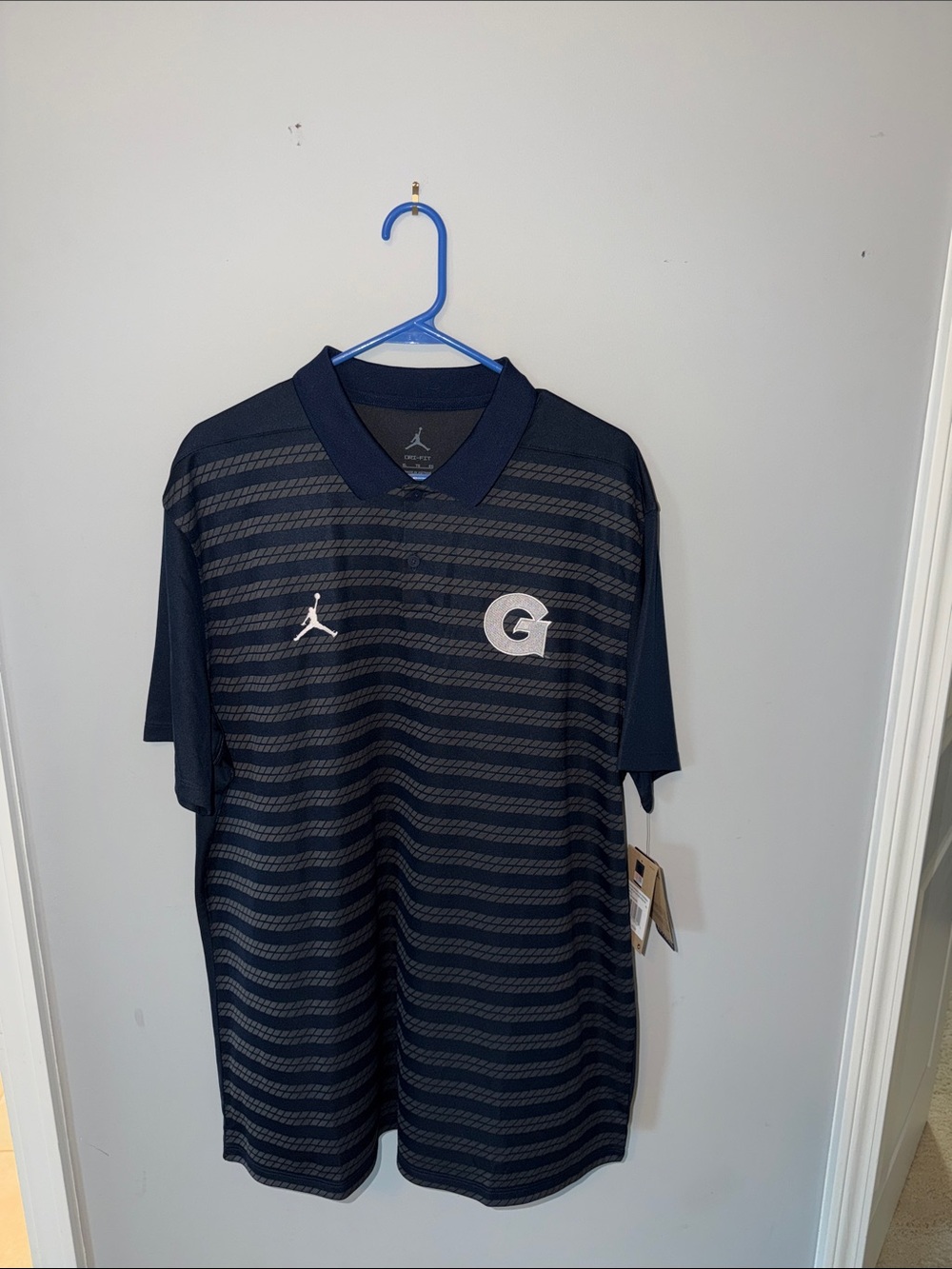 Jordan Navy and Gray Striped Polo